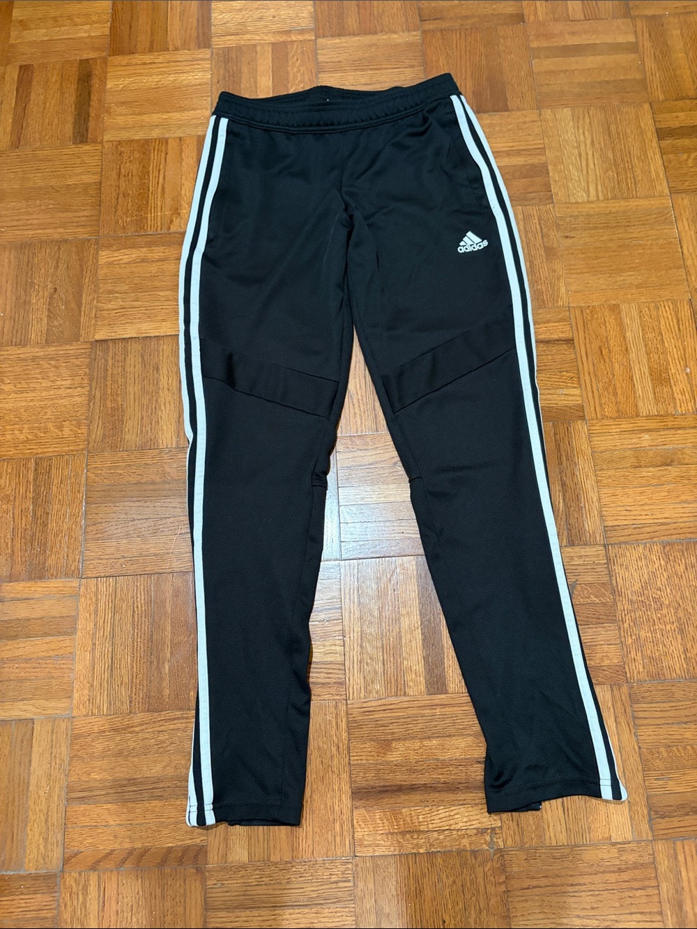 adidas Black Joggers with White Side Stripes & zip cuffs